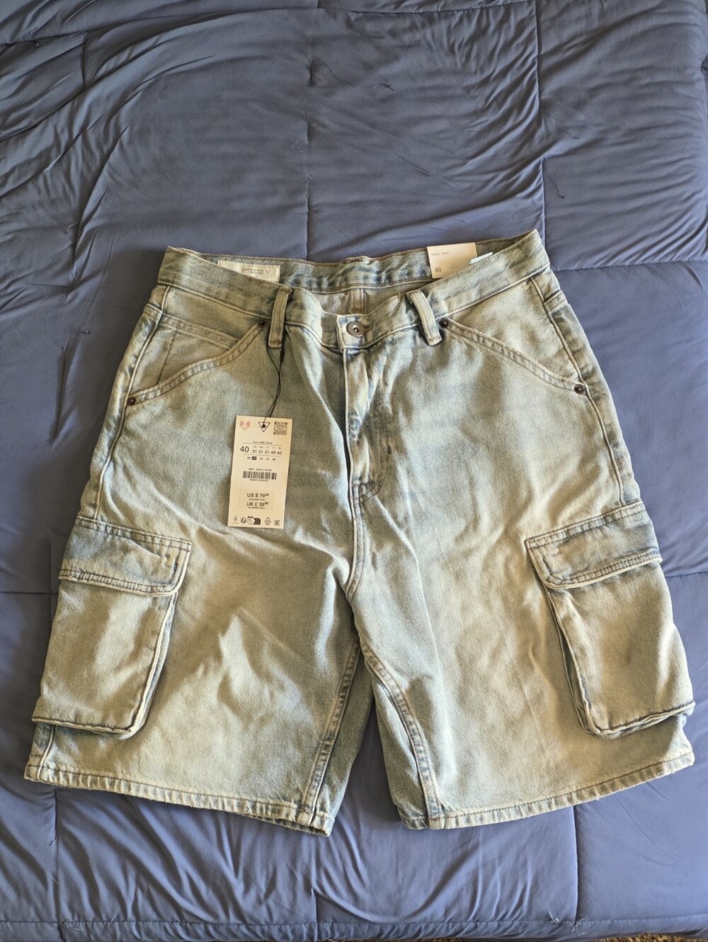 NWT Zara Denim Cargo Shorts Light Wash Blue Men’s Size 31